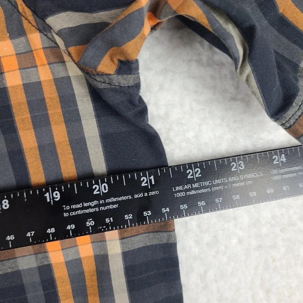 The North Face Shirt Mens Small Black Orange Plaid‎ Casual Snap Button Up